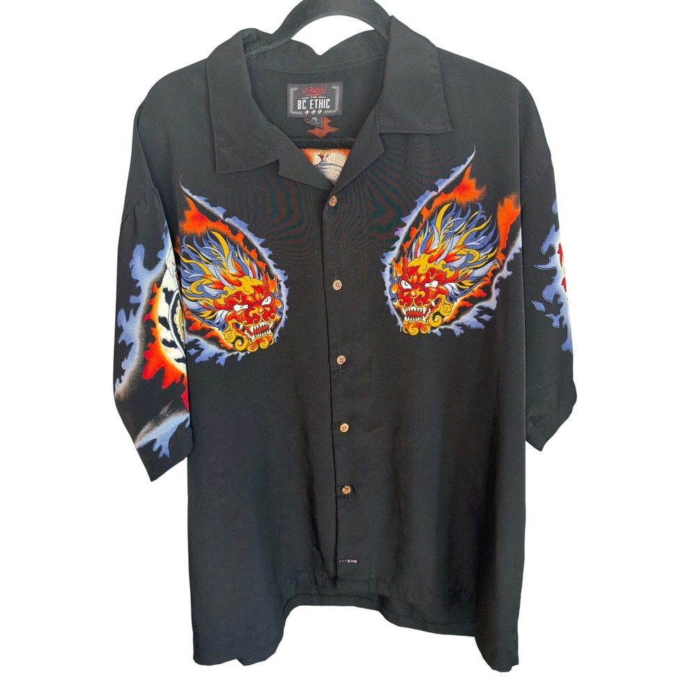 Vintage BC Ethic La Rocka London Dragon Sorcerer Graphic Button Down Shirt XL